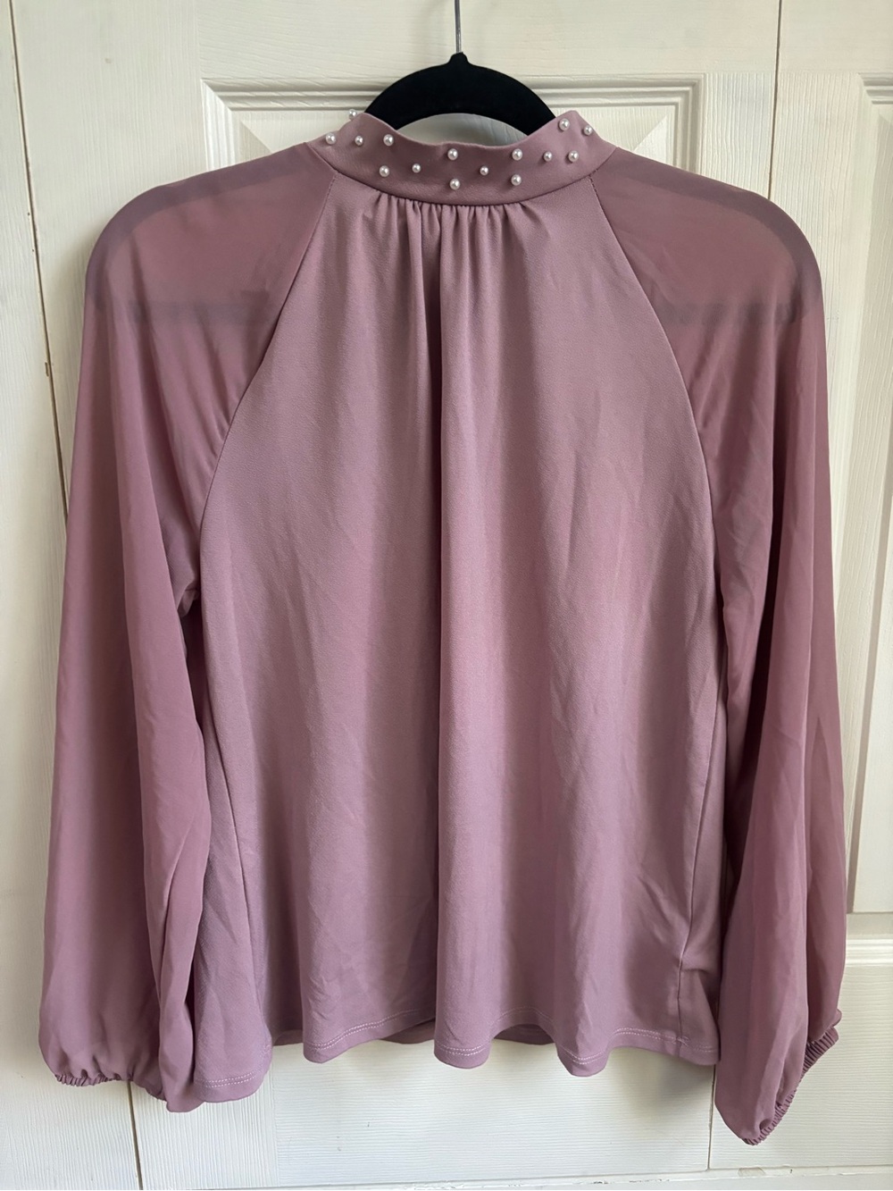 Cable & Gauge Pearl-Trim Mock Neck Blouse - Dusty Rose